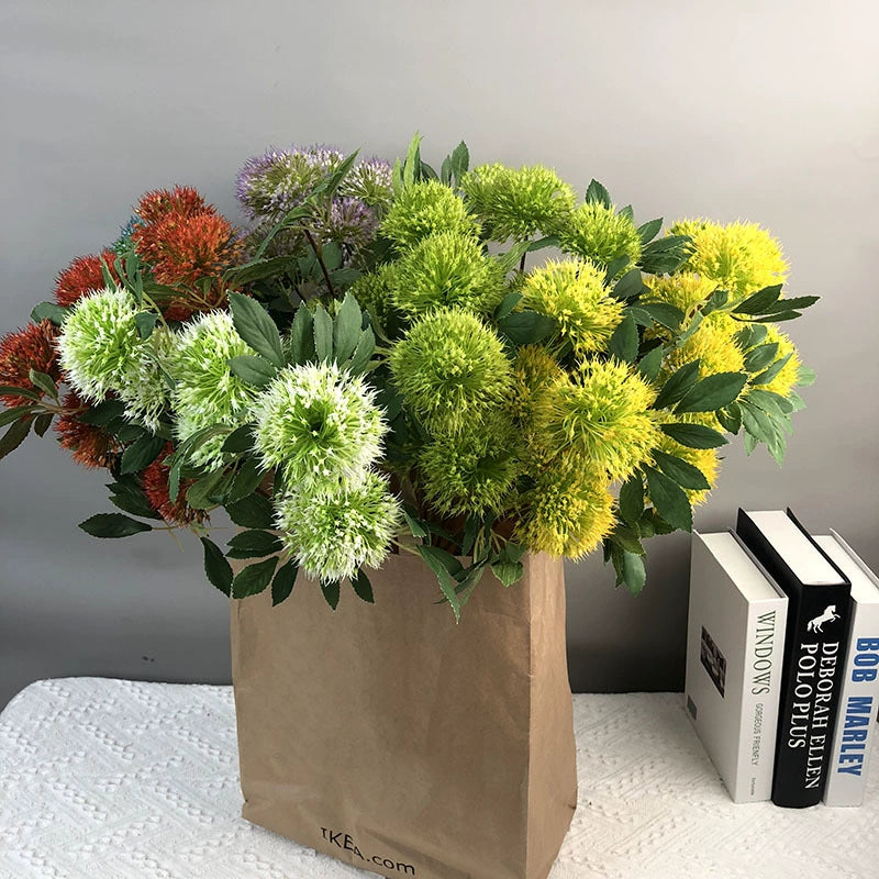 Artificial Dandelion Flower Bouquet, 26" Real-Touch Faux Floral Arrangement, Yellow, Green, Orange, White, Perfect for Home Decor, Weddings, Events