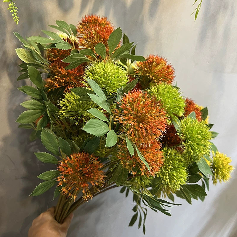 Artificial Dandelion Flower Bouquet, 26" Real-Touch Faux Floral Arrangement, Yellow, Green, Orange, White, Perfect for Home Decor, Weddings, Events
