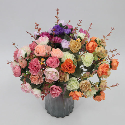 21 Head Faux Rose Bouquet, 12-inch Artificial Autumn Roses, Vintage Silk Flowers for Wedding Centerpieces, Home Decor, DIY Crafts