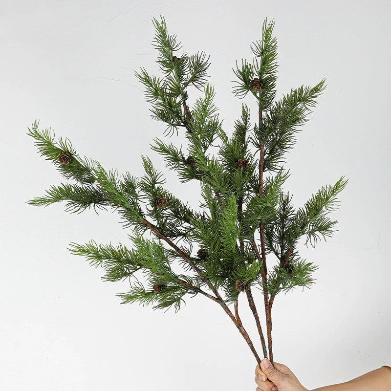 Realistic Pine Needle Branch with Pinecones, 37" Green Faux Plant for Home Decor, Weddings, and Events
