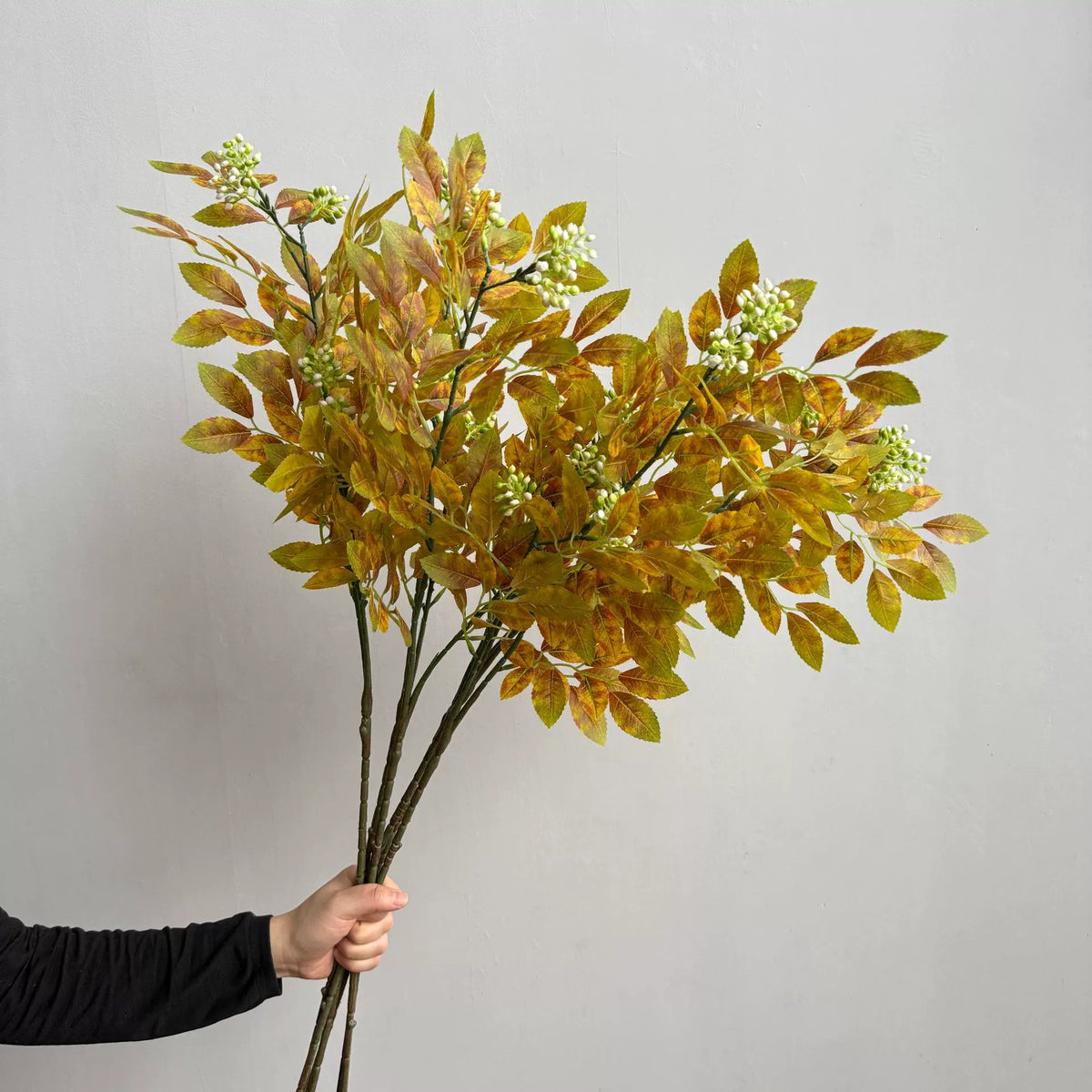 Artificial Elm and Beech Leaves Arrangement, 34" Realistic Faux Greenery, Autumn & Green Colour Options, Perfect for Home Decor, Weddings, and Events