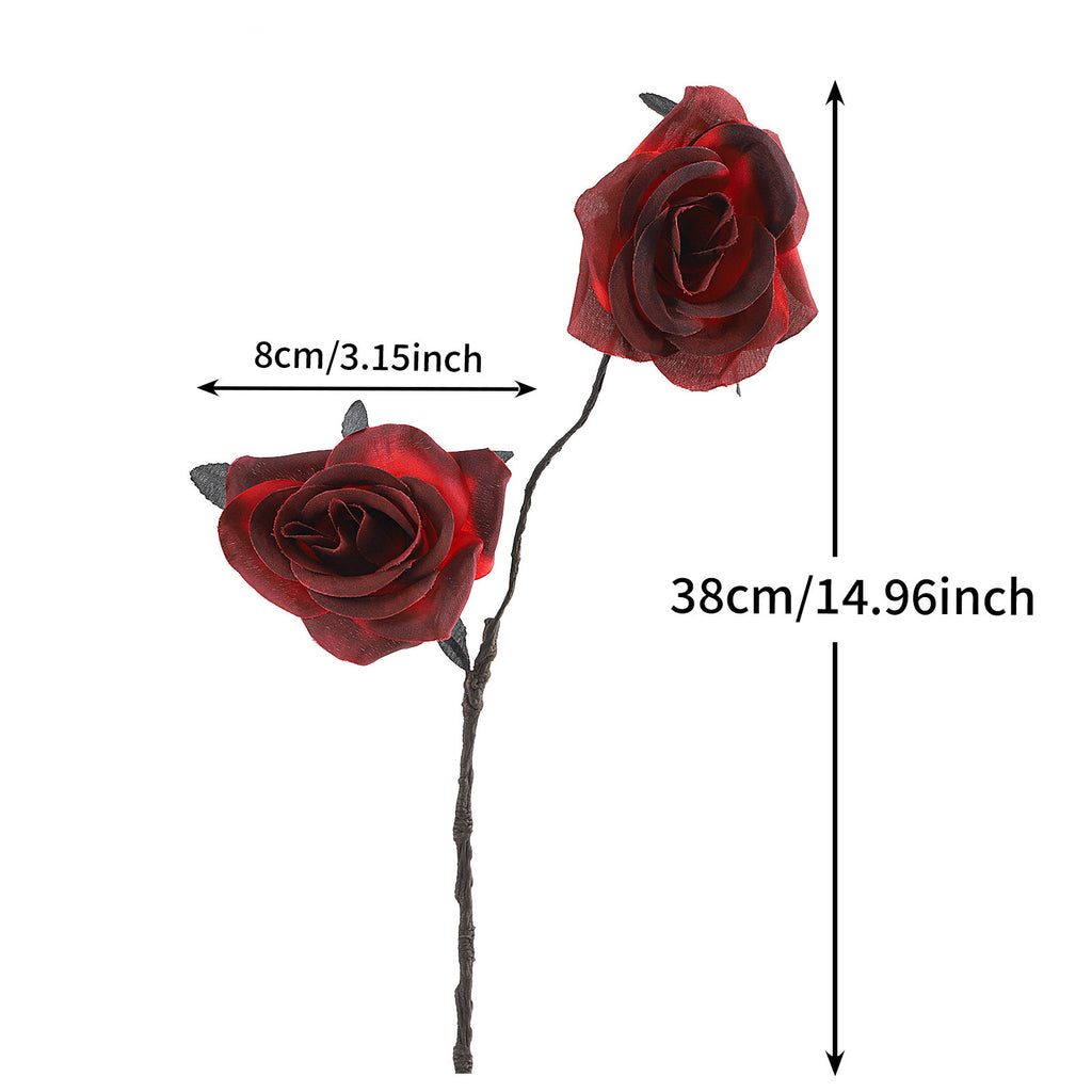 Black Spider Red Rose Bouquet, 15" Real-Touch Silk Flowers, Gothic Decor for Halloween Parties, Home Decor, Event Styling