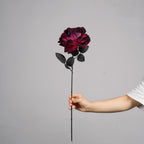 Gothic Style Artificial Rose Stem - Realistic Dark Red Faux Flower for Halloween Decor, Gothic Wedding Centerpieces, Home Decor (20" Long)