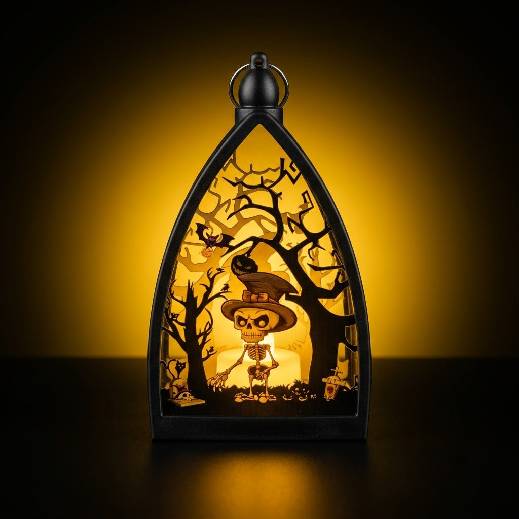 Halloween Decoration Pumpkin Ghost House Skull Lantern, 6.5" Tall, Realistic LED Light, Indoor Outdoor Decor, Party Centerpiece