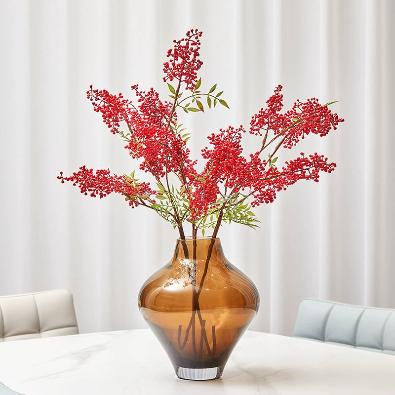 Artificial Nandina Berry Branch with Red Berries, 30" Tall Faux Floral Stem for Holiday Decor, Christmas Centerpieces, Wedding & Home Decor