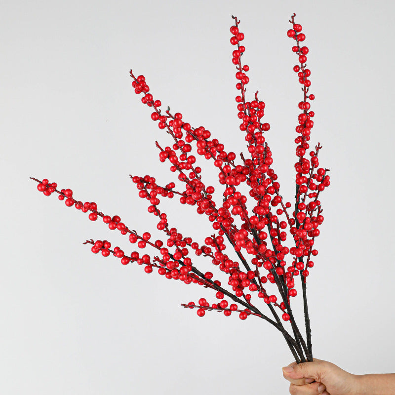 Artificial Holly Berry Stem, 28" Real-Touch Red Winterberry Branch for Vase Arrangements, Wedding Centerpieces, and Home Decor