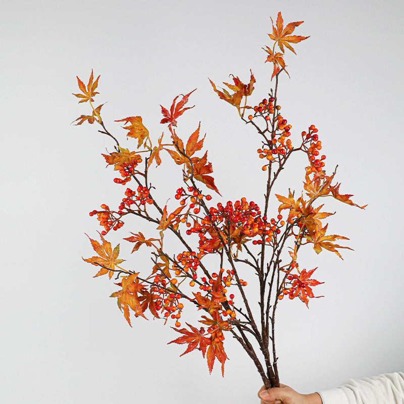 Real-Touch Purple Beautyberry and Maple Leaf Faux Greenery Branch, 37", Lifelike Artificial Plant for Vase, Home Decor, Wedding Arrangements, Bulk Florist Supplies