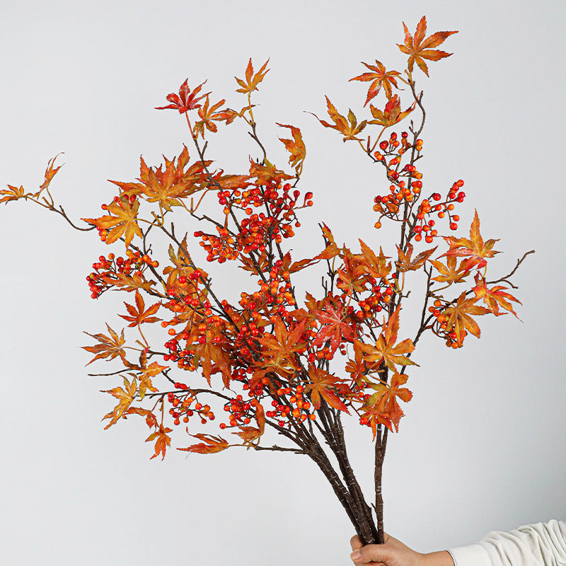 Real-Touch Purple Beautyberry and Maple Leaf Faux Greenery Branch, 37", Lifelike Artificial Plant for Vase, Home Decor, Wedding Arrangements, Bulk Florist Supplies