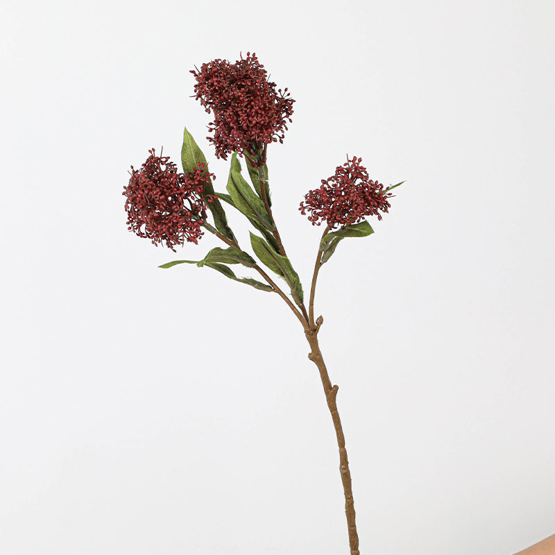 3-Head Skimmia Artificial Flowers, 23" Real-Touch Faux Florals for Holiday Decor, Wedding Centerpieces & Home Styling