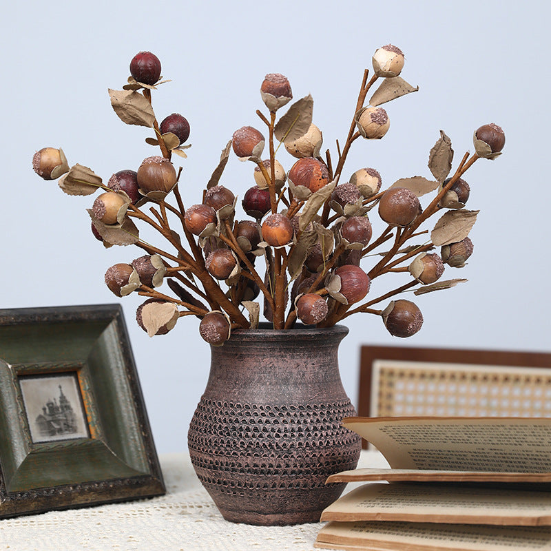 Artificial Monk Fruit Stems, 16" Real-Touch Faux Dried Fruit Branches, 2-Pack Bulk Set for Fall Centerpieces, Wedding Decor & Vintage Home Styling