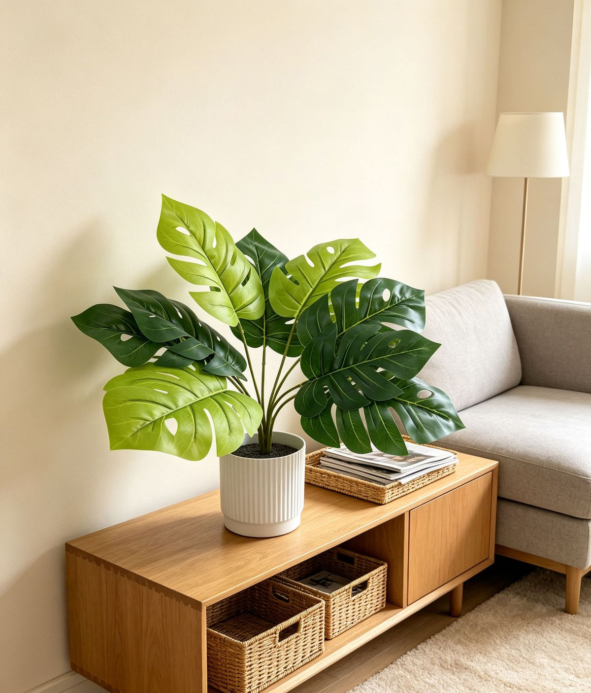 Real-Touch Artificial Monstera Leaf Plant, 13" Tall Faux Potted Greenery for Home Decor, Wedding Centerpieces, and Outdoor Spaces