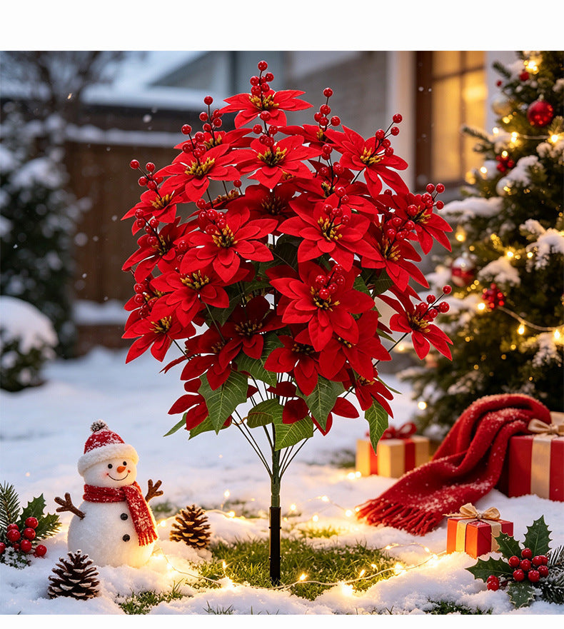 Artificial Poinsettia Christmas Flowers, 35" Tall Faux Holiday Arrangement with 48 Blooms, Real-Touch Red & Green Stems for Home Decor, Wedding Centerpieces, Bulk Wholesale
