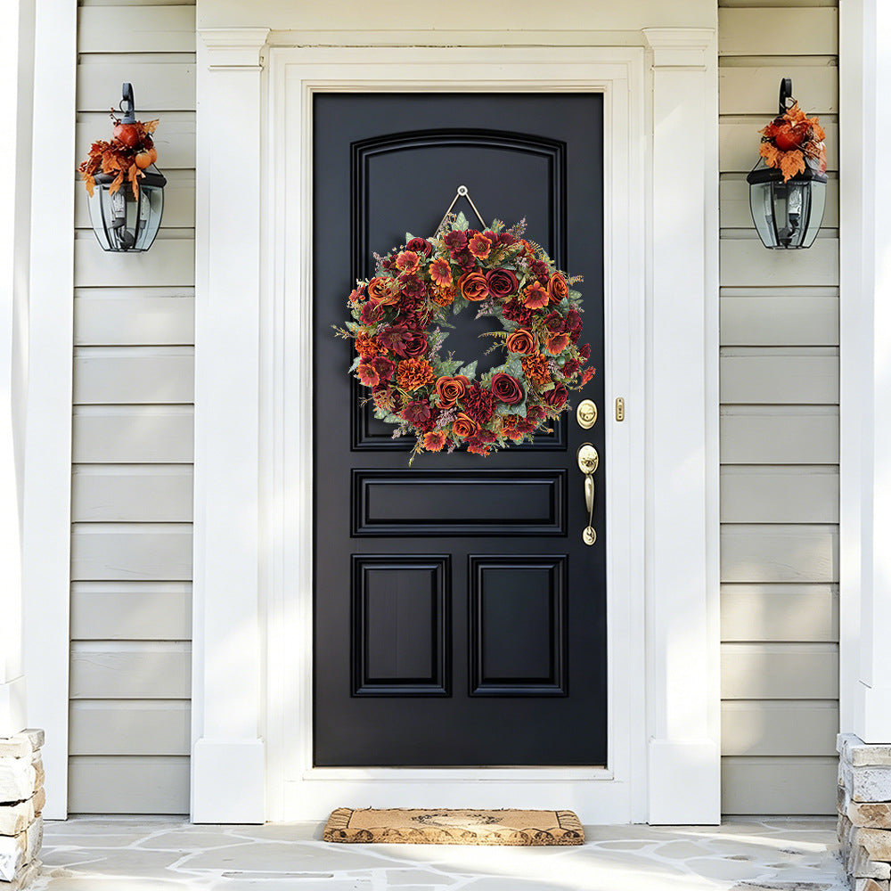 Peony Fall Wreath, 18" Mixed Material Real-Touch Florals, Indoor/Outdoor Decor, Wedding & Home Accent