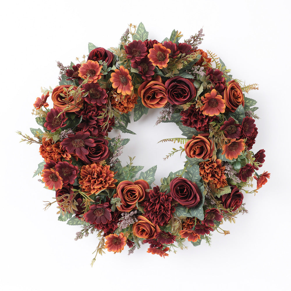 Peony Fall Wreath, 18" Mixed Material Real-Touch Florals, Indoor/Outdoor Decor, Wedding & Home Accent