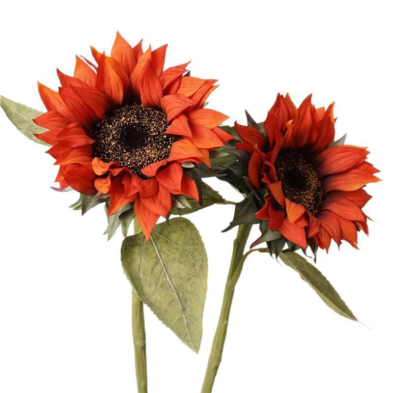 Real-Touch Sunflower Stem, 28" Tall with 6" Orange-Red Blooms, Premium Mixed Material, Perfect for Home Decor, Weddings, and Commercial Spaces