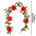 Christmas Garland with Poinsettia Leaves, Red Berries, and Vines, 67" Long, Holiday Wall Decor, Festive Mantelpiece or Table Centerpiece