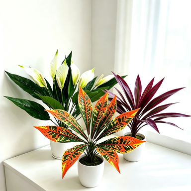 Artificial Peace Lily & Dracaena Combo Set, 23" Tall Faux Plants for Home Decor, Office Greenery, Modern Indoor Arrangement (Set of 3)