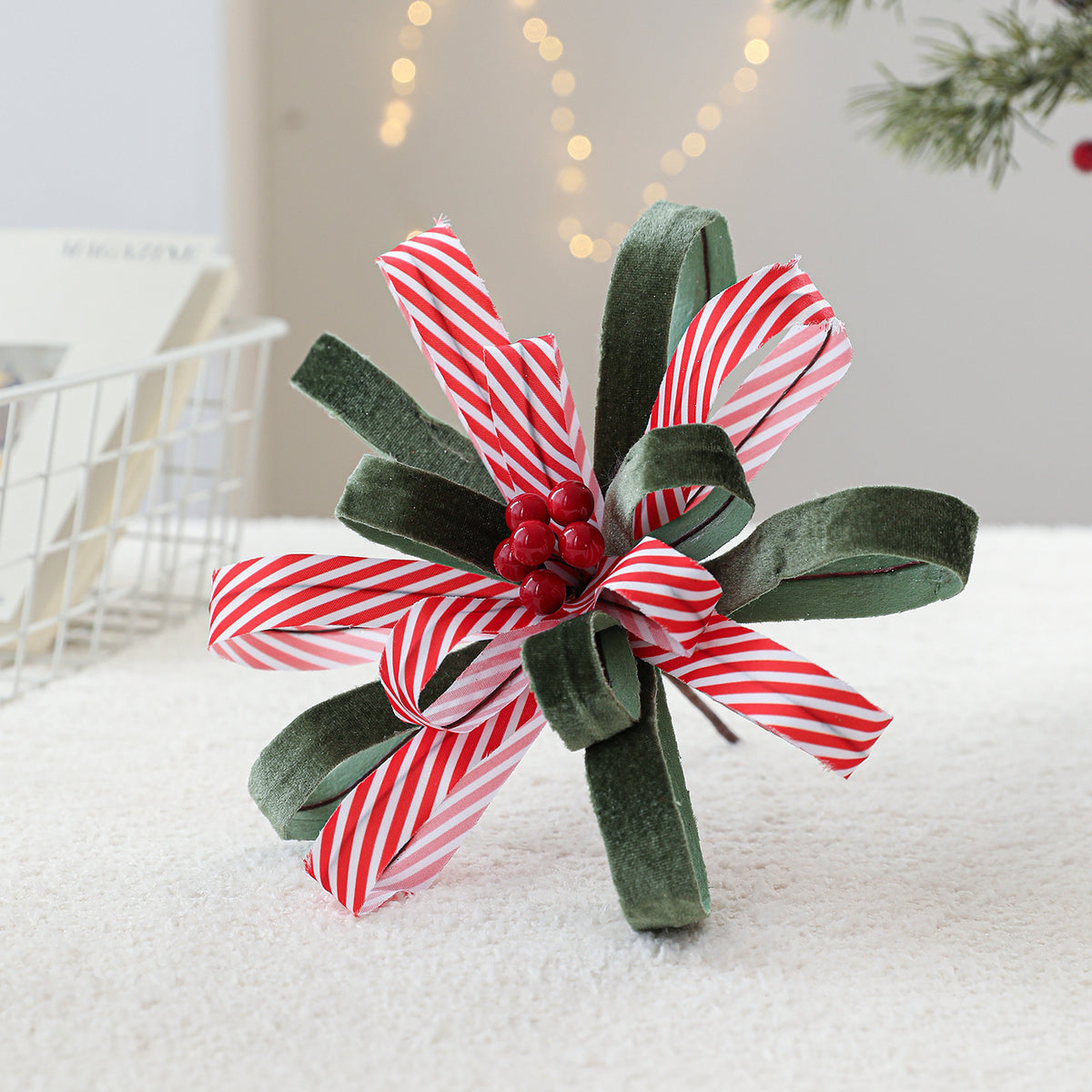 Christmas Red Berry Cloth Floral Pick, 10" Tall, Light Luxury Style, Festive Holiday Decor