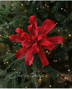 Christmas Red Berry Cloth Floral Pick, 10" Tall, Light Luxury Style, Festive Holiday Decor