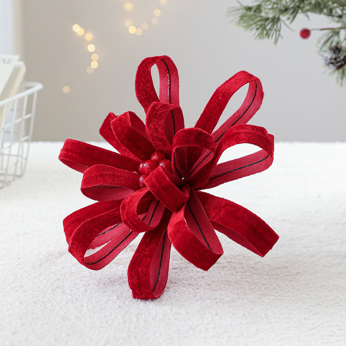 Christmas Red Berry Cloth Floral Pick, 10" Tall, Light Luxury Style, Festive Holiday Decor