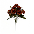 Artificial Silk Chrysanthemum Bush, 15" Height, Set of 8, Perfect for Weddings & Home Decor, Available in Wine Red, Bright Orange, Mustard Yellow, Burnt Orange