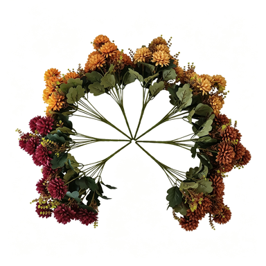 Artificial Silk Chrysanthemum Bush, 15" Height, Set of 8, Perfect for Weddings & Home Decor, Available in Wine Red, Bright Orange, Mustard Yellow, Burnt Orange