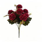 Artificial Silk Chrysanthemum Bush, 15" Height, Set of 8, Perfect for Weddings & Home Decor, Available in Wine Red, Bright Orange, Mustard Yellow, Burnt Orange