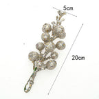 Festive Cherry Berry Stems, 8" Long, Set of 3, Gold-Toned Artificial Branches for Christmas Decor