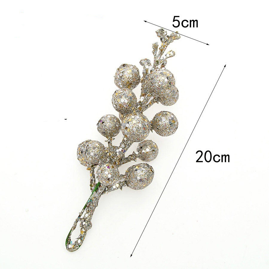 Festive Cherry Berry Stems, 8" Long, Set of 3, Gold-Toned Artificial Branches for Christmas Decor