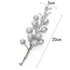 Festive Cherry Berry Stems, 8" Long, Set of 3, Gold-Toned Artificial Branches for Christmas Decor
