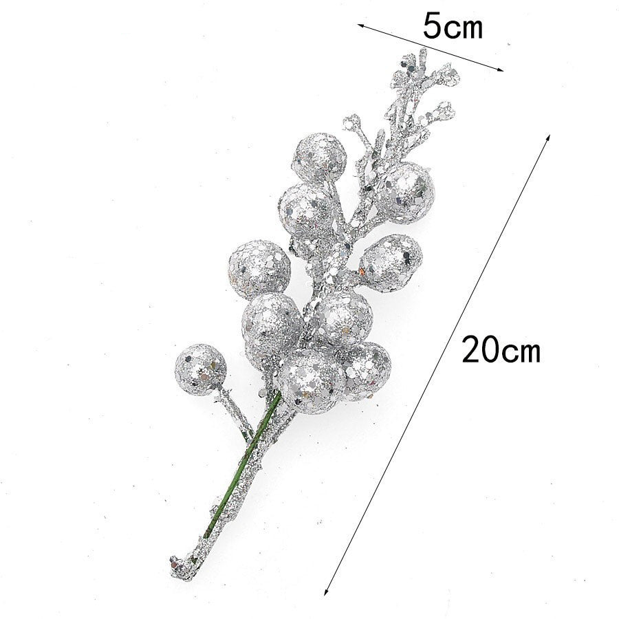 Festive Cherry Berry Stems, 8" Long, Set of 3, Gold-Toned Artificial Branches for Christmas Decor