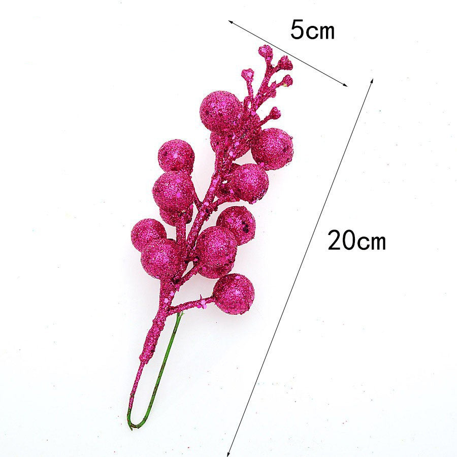 Festive Cherry Berry Stems, 8" Long, Set of 3, Gold-Toned Artificial Branches for Christmas Decor