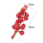 Festive Cherry Berry Stems, 8" Long, Set of 3, Gold-Toned Artificial Branches for Christmas Decor