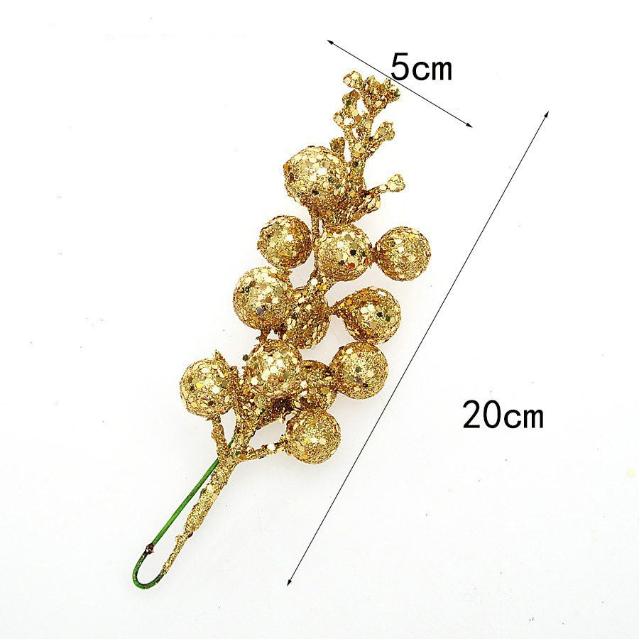 Festive Cherry Berry Stems, 8" Long, Set of 3, Gold-Toned Artificial Branches for Christmas Decor