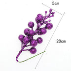 Festive Cherry Berry Stems, 8" Long, Set of 3, Gold-Toned Artificial Branches for Christmas Decor