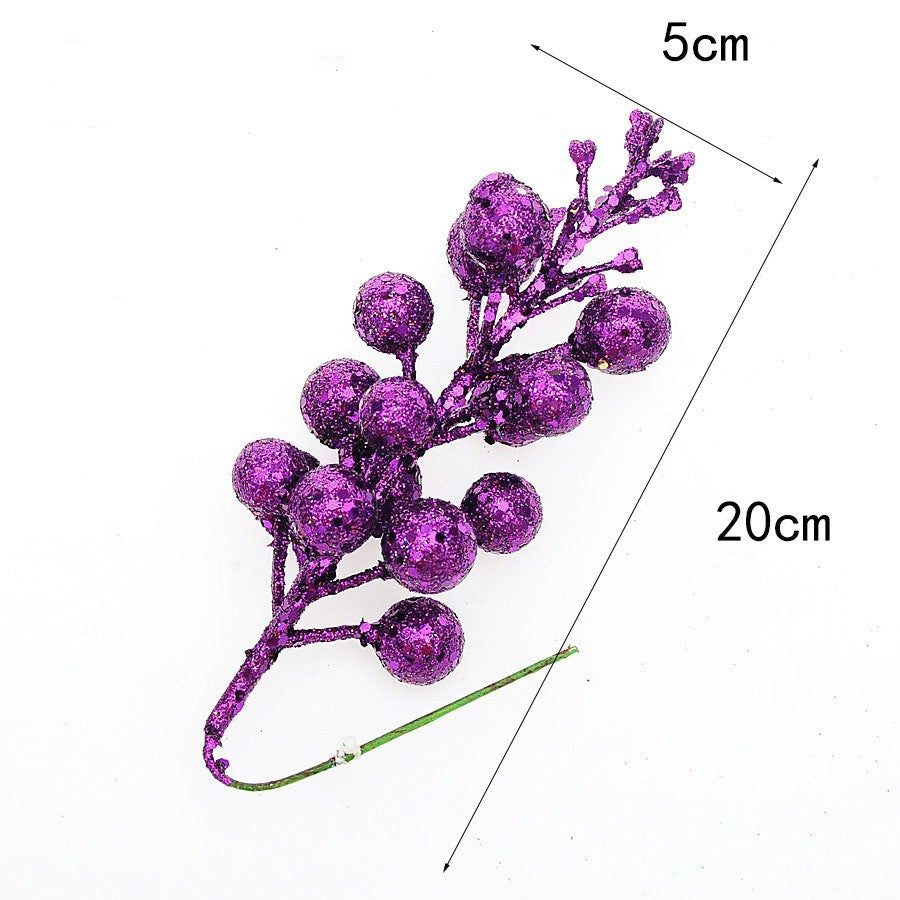 Festive Cherry Berry Stems, 8" Long, Set of 3, Gold-Toned Artificial Branches for Christmas Decor
