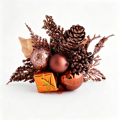Christmas Spruce Pinecone Sprigs with Gold Red Silver Ornaments, 8" Artificial Holiday Decorative Branches