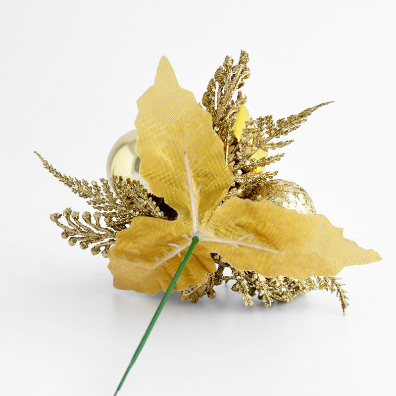 Christmas Spruce Pinecone Sprigs with Gold Red Silver Ornaments, 8" Artificial Holiday Decorative Branches