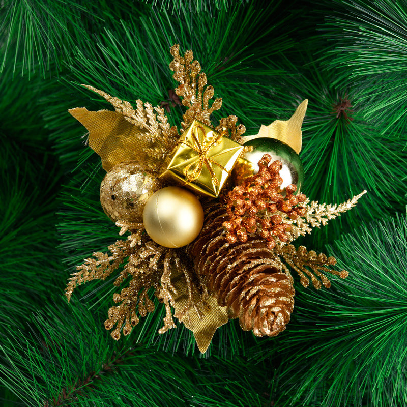 Christmas Spruce Pinecone Sprigs with Gold Red Silver Ornaments, 8" Artificial Holiday Decorative Branches