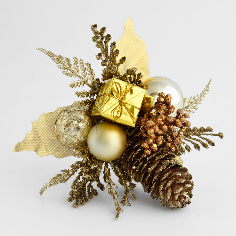 Christmas Spruce Pinecone Sprigs with Gold Red Silver Ornaments, 8" Artificial Holiday Decorative Branches