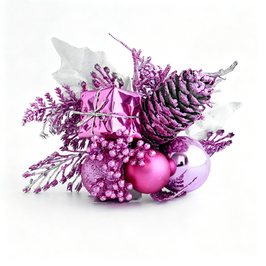 Christmas Spruce Pinecone Sprigs with Gold Red Silver Ornaments, 8" Artificial Holiday Decorative Branches