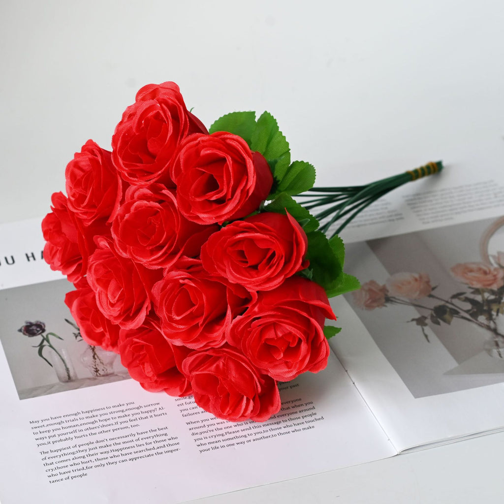 Peacock Roses Artificial Flowers, Single Stem DIY Fake Flowers for Weddings & Holidays, 12-Pack (13" Tall, 2" Bloom Diameter)