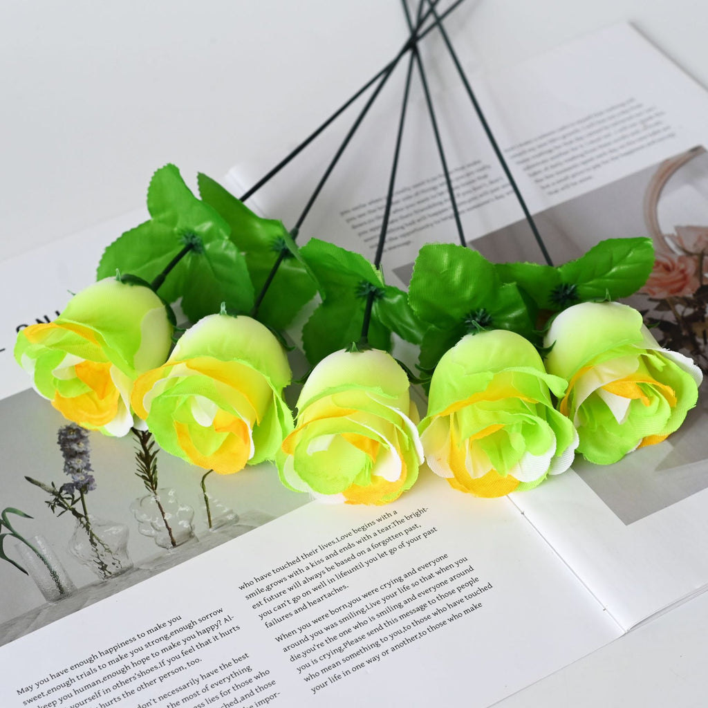 Peacock Roses Artificial Flowers, Single Stem DIY Fake Flowers for Weddings & Holidays, 12-Pack (13" Tall, 2" Bloom Diameter)