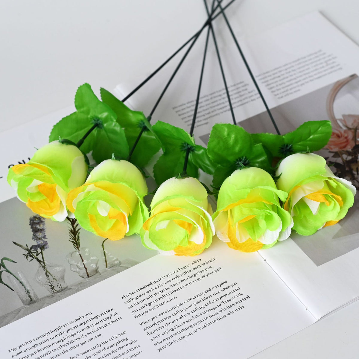 Peacock Roses Artificial Flowers, Single Stem DIY Fake Flowers for Weddings & Holidays, 12-Pack (13" Tall, 2" Bloom Diameter)