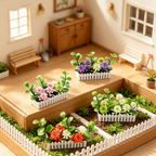 Mini White Fence Flower Set, Dollhouse Garden Decor, Plastic Bush Flowers with Pot, 2.5" Length, Perfect for Miniature Models and Dollhouses