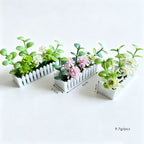 Mini White Fence Flower Set, Dollhouse Garden Decor, Plastic Bush Flowers with Pot, 2.5" Length, Perfect for Miniature Models and Dollhouses