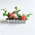 Mini White Fence Flower Set, Dollhouse Garden Decor, Plastic Bush Flowers with Pot, 2.5" Length, Perfect for Miniature Models and Dollhouses