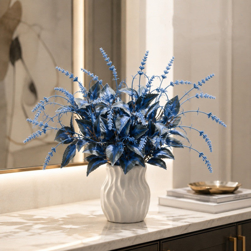 Artificial Perilla Leaf Lavender Bush, 16" Tall, Modern Indoor Decor, Plastic Faux Florals, Single Bush