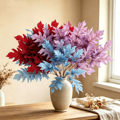 Artificial Oak Leaf Bush, 23" Long, Mixed Material, Modern Style, Red, Blue, Purple, Perfect for Weddings & Home Decor