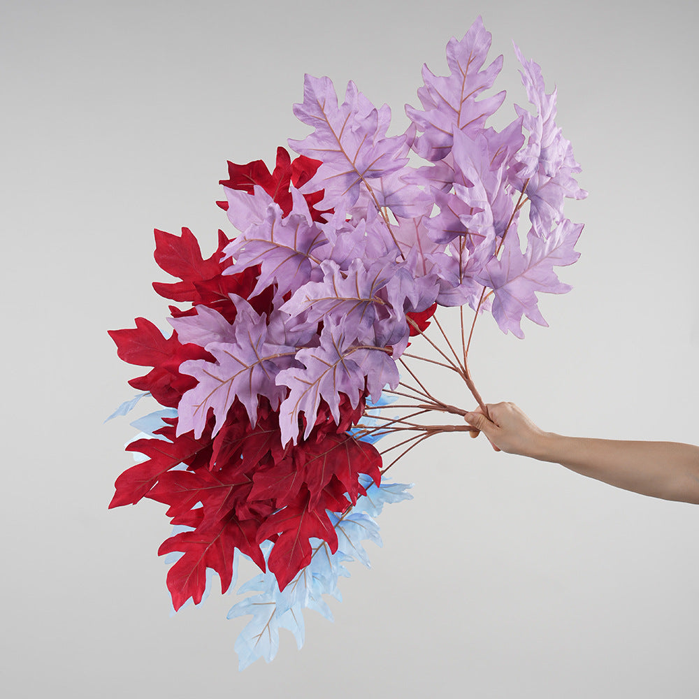 Artificial Oak Leaf Bush, 23" Long, Mixed Material, Modern Style, Red, Blue, Purple, Perfect for Weddings & Home Decor